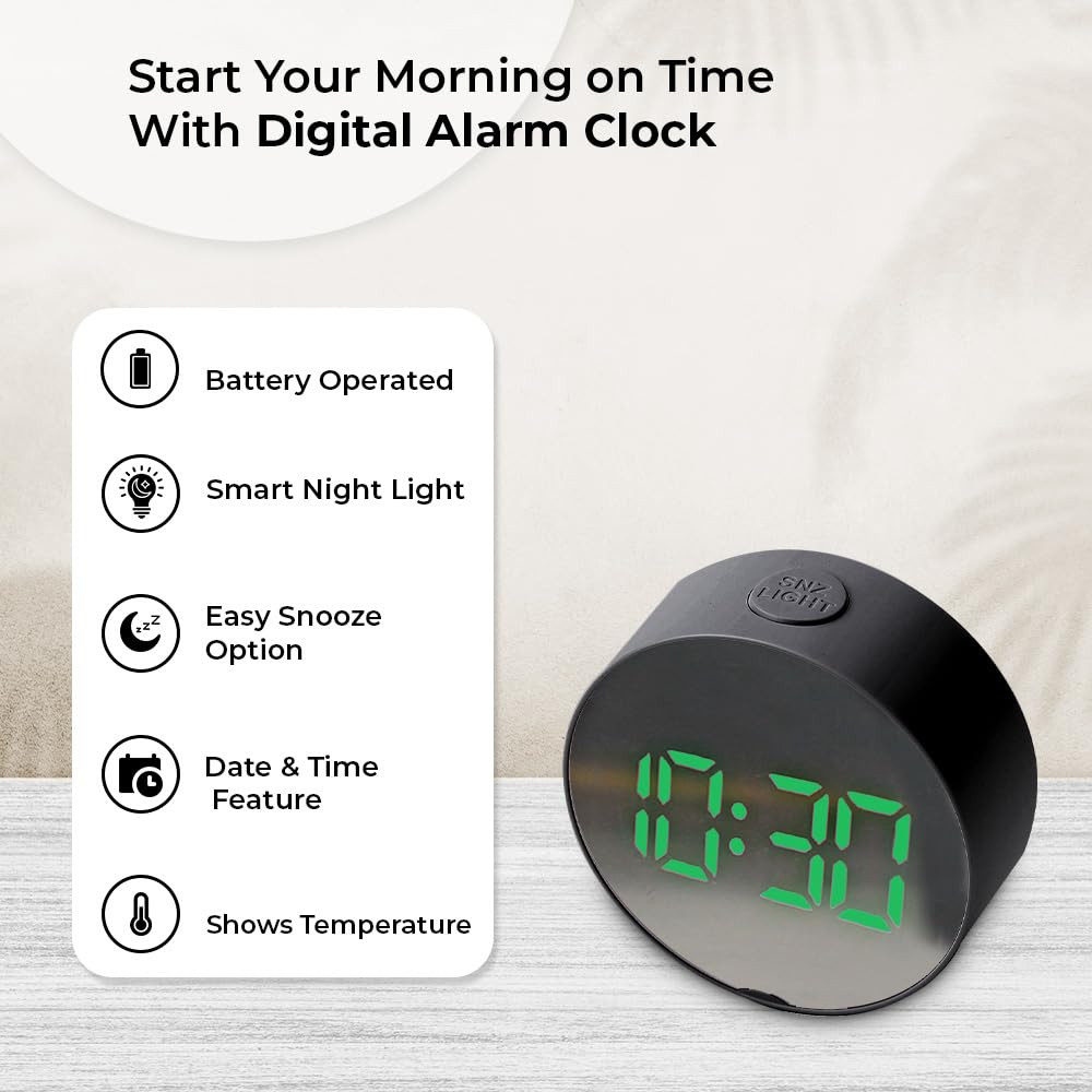 Kuber Industries ABS Battery Oprated Loud Digital Alarm Clock|Desk, Table Clock|Alarm Clock For Heavy Sleepers (Black)