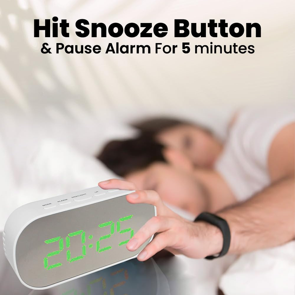 Kuber Industries ABS Battery Oprated Loud Digital Alarm Clock|Desk, Table Clock|Alarm Clock For Heavy Sleepers (White)