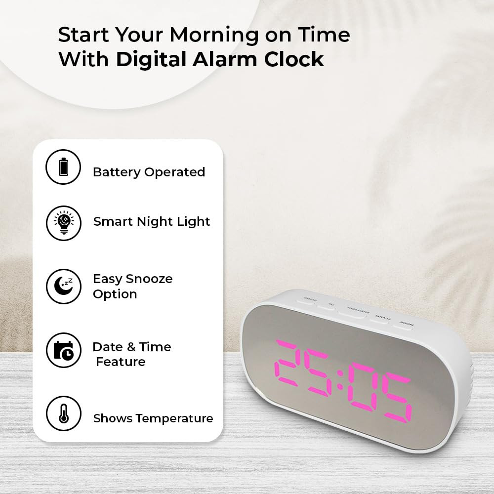 Kuber Industries ABS Battery Oprated Loud Digital Alarm Clock|Desk, Table Clock|Alarm Clock For Heavy Sleepers (White)