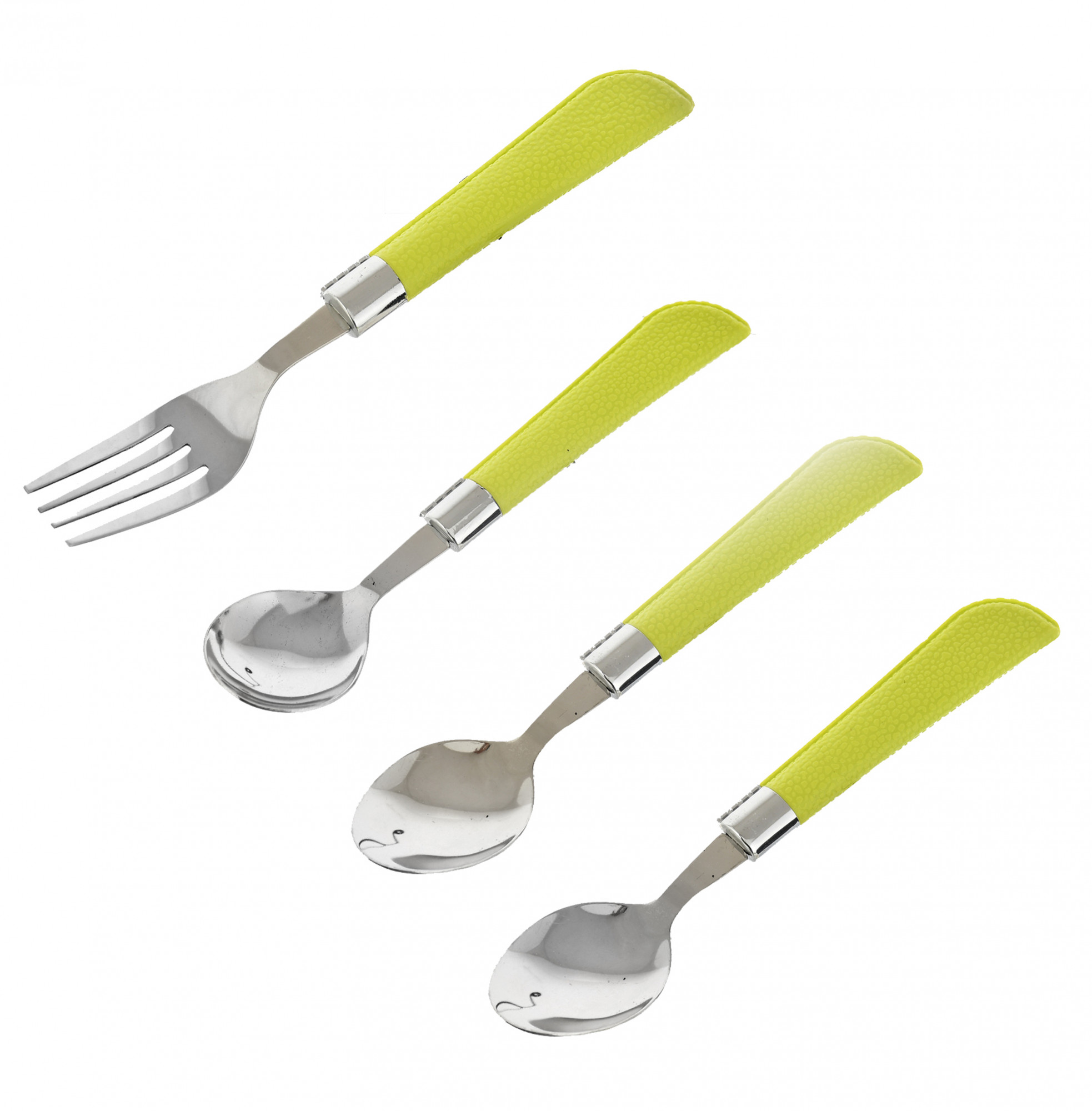 Kuber Industries ABS Plastic & Stainless Steel Nice Cutlery Set, 6 Dessert Spoon, 6 Fork, 6 Soup Spoon, 6 Tea Spoon With 1 Stand (Set of 24, Green)-KUBMART3294