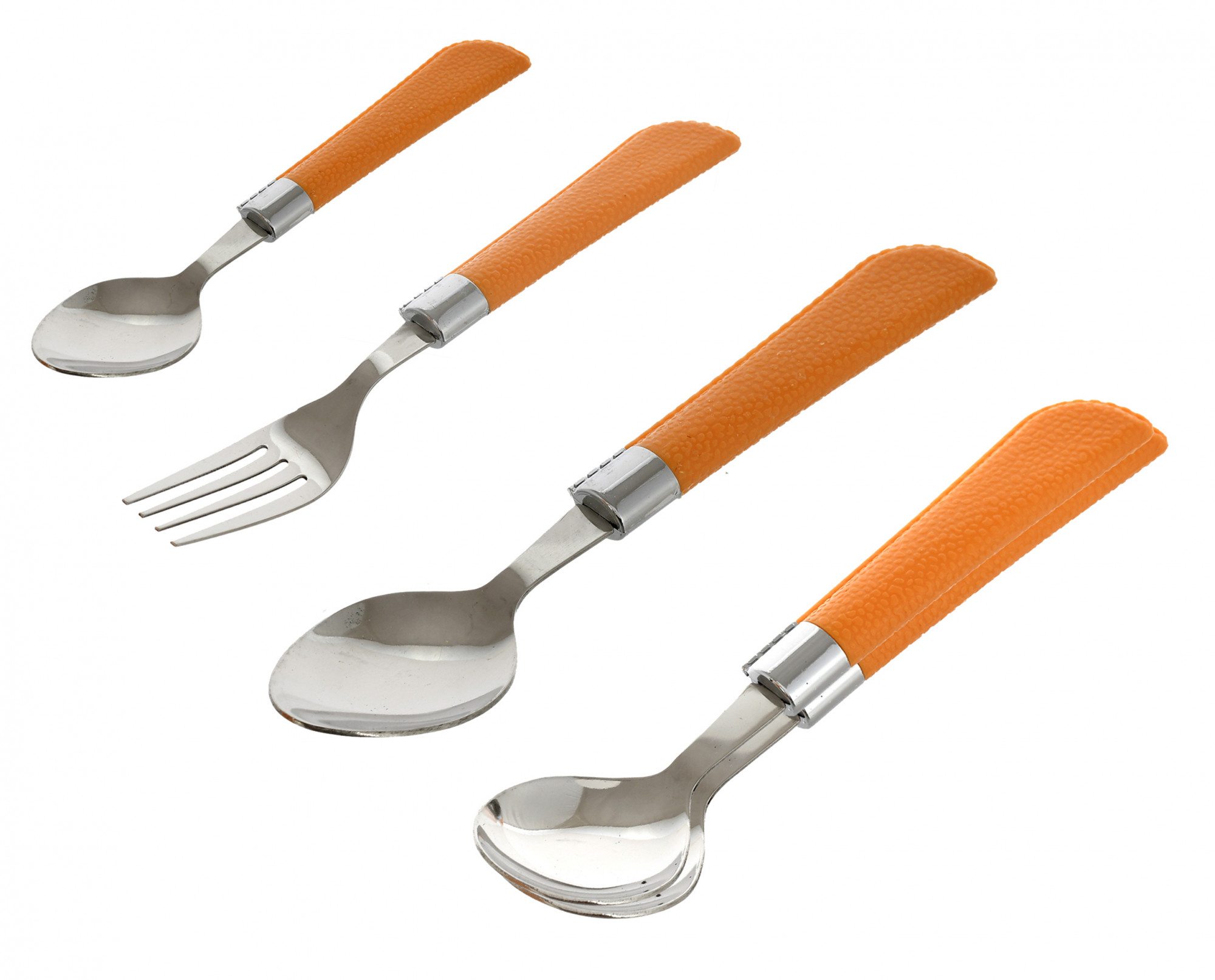 Kuber Industries ABS Plastic & Stainless Steel Nice Cutlery Set, 6 Dessert Spoon, 6 Fork, 6 Soup Spoon, 6 Tea Spoon With 1 Stand (Set of 24, Orange)-KUBMART3298