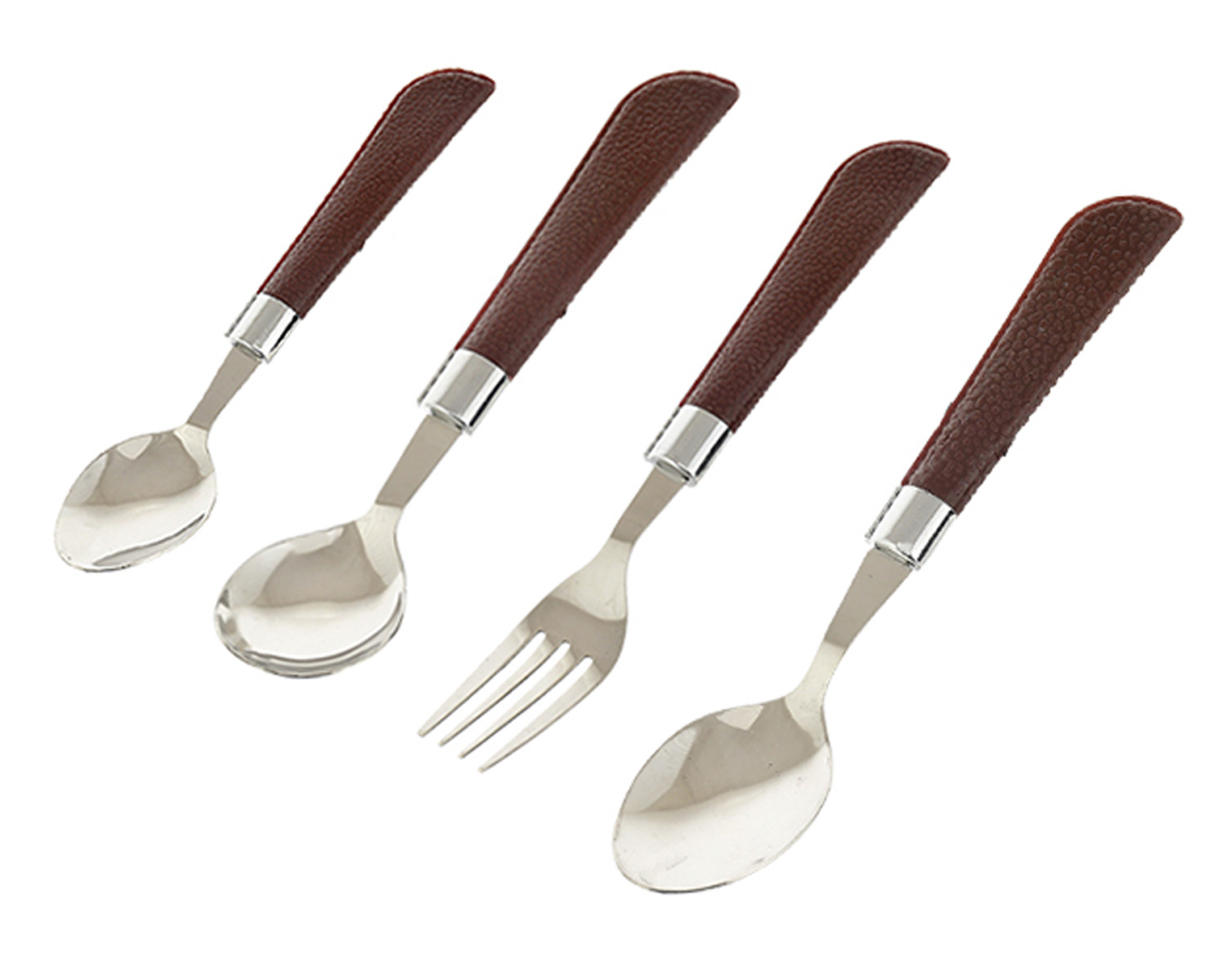 Kuber Industries ABS Plastic & Stainless Steel Nice Cutlery Set, 6 Dessert Spoon, 6 Fork, 6 Soup Spoon, 6 Tea Spoon With 1 Stand (Set of 24, Brown)-KUBMART3300