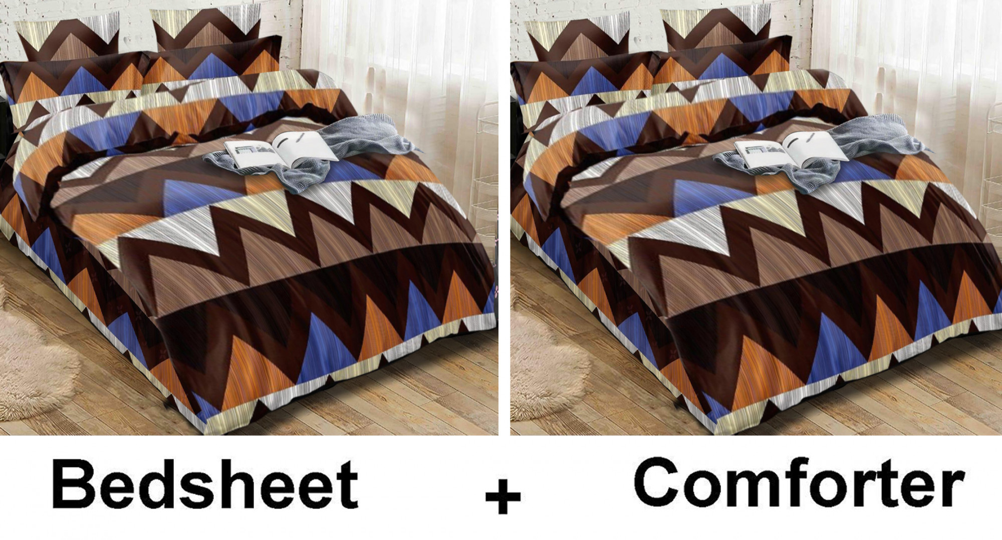 Kuber Industries Abstract Waves Print Glace Cotton AC Comforter King Size Bed Comforter, Double Bed Sheet, 2 Pillow Cover (Brown, 90x100 Inches)-Set of 4 Pieces