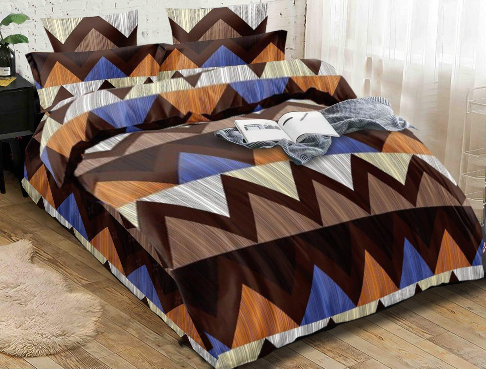 Kuber Industries Abstract Waves Print Glace Cotton AC Comforter King Size Bed Comforter, Double Bed Sheet, 2 Pillow Cover (Brown, 90x100 Inches)-Set of 4 Pieces