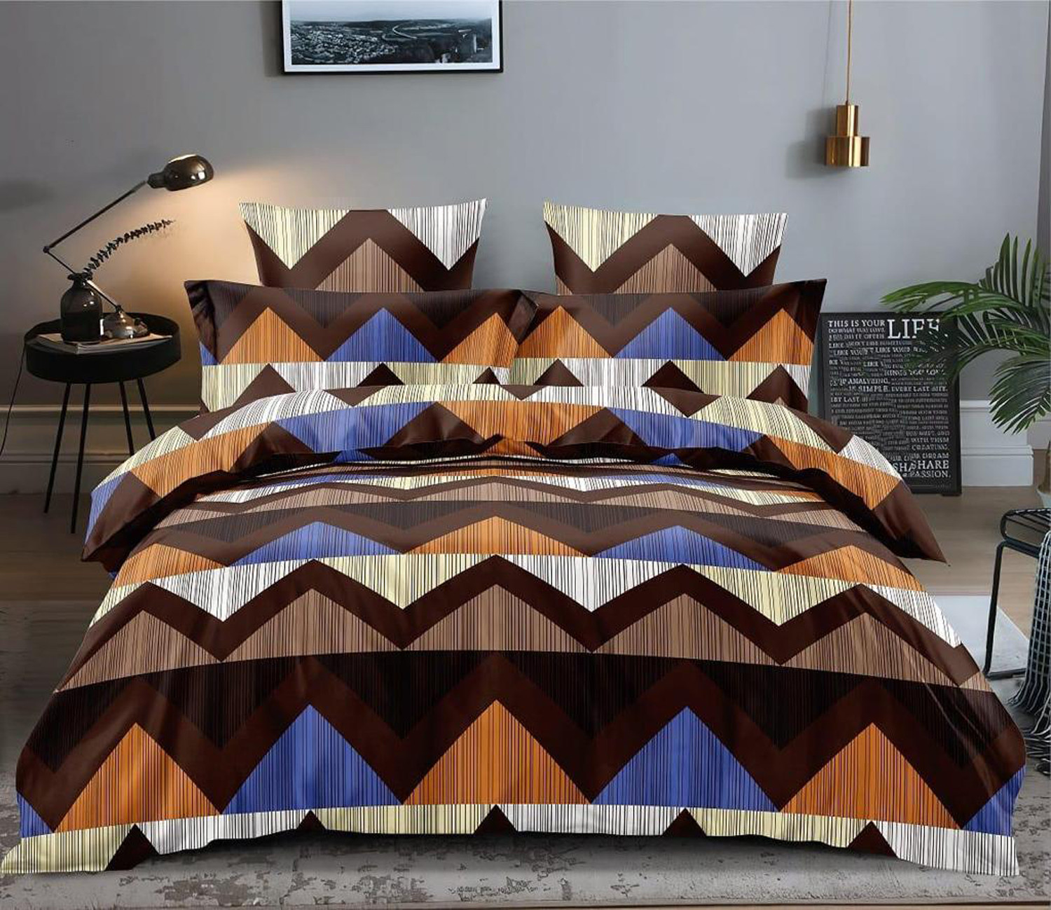Kuber Industries Abstract Waves Print Microfibre Reversible Comforter, Double,150 GSM(Brown)