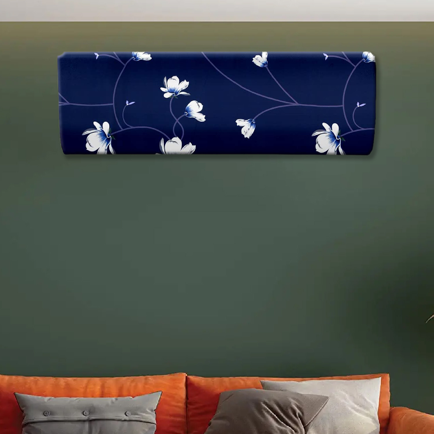 Kuber Industries AC Cover|Attractive Floral Print 1.5 Ton|All Weather Friendly|Stretchable Fabric & Elastic Closure, (Navy Blue)