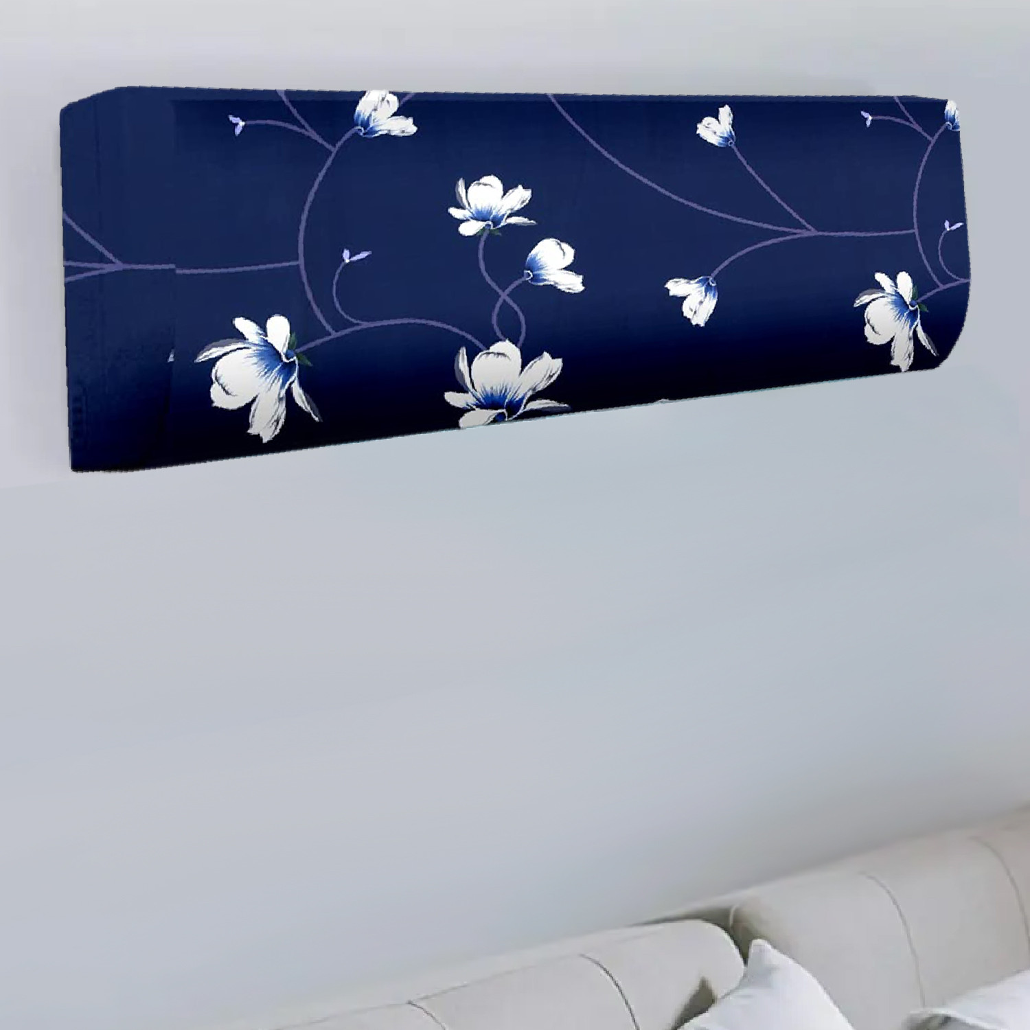 Kuber Industries AC Cover|Attractive Floral Print 1.5 Ton|All Weather Friendly|Stretchable Fabric & Elastic Closure, (Navy Blue)