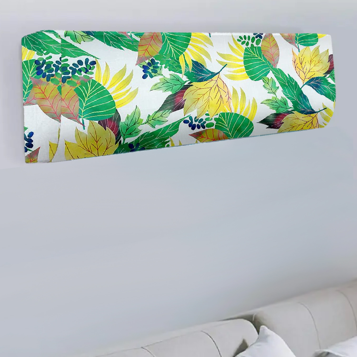 Kuber Industries AC Cover|Attractive Leaf Print 1.5 Ton|All Weather Friendly|Stretchable Fabric & Elastic Closure, (Green)