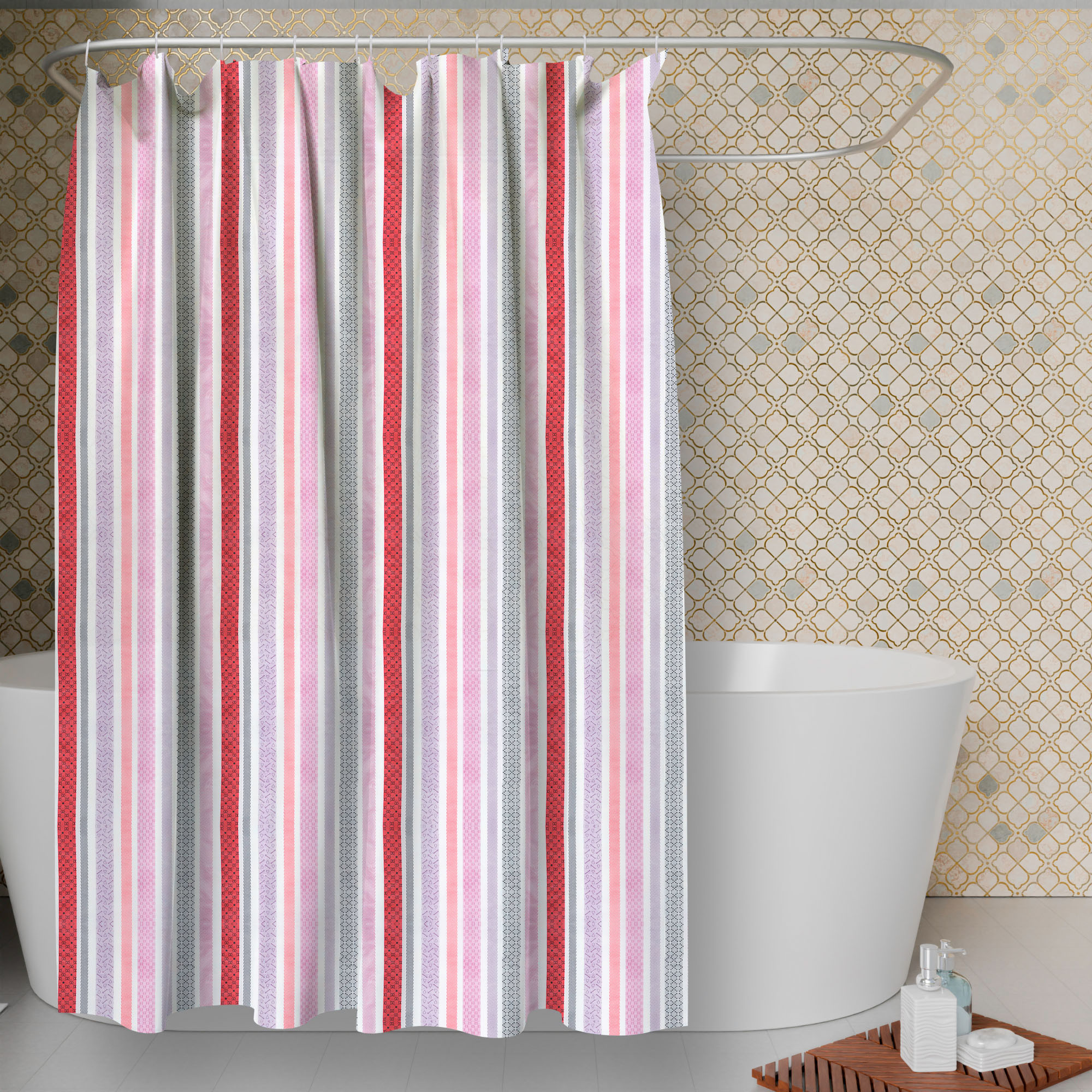Kuber Industries AC Curtain | PVC Door Window Curtain | Curtains for Door | Lining Curtain for Bathroom | Window Blackout Curtain | Shower Curtain with 8 Rings | 7 Feet | Red & Black