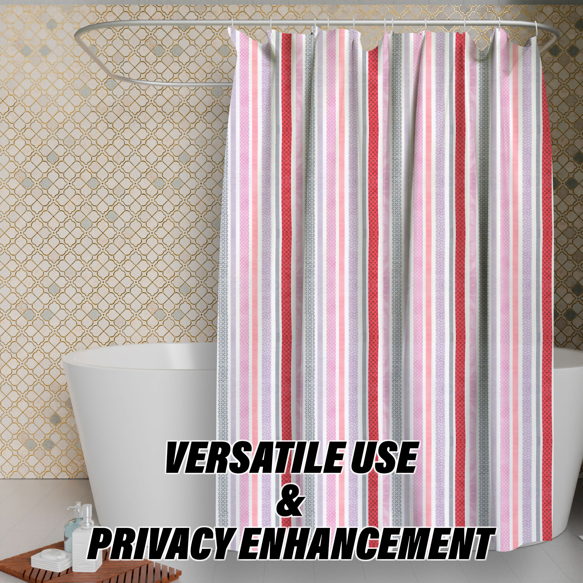 Kuber Industries AC Curtain | PVC Door Window Curtain | Curtains for Door | Lining Curtain for Bathroom | Window Blackout Curtain | Shower Curtain with 8 Rings | 7 Feet | Red & Black