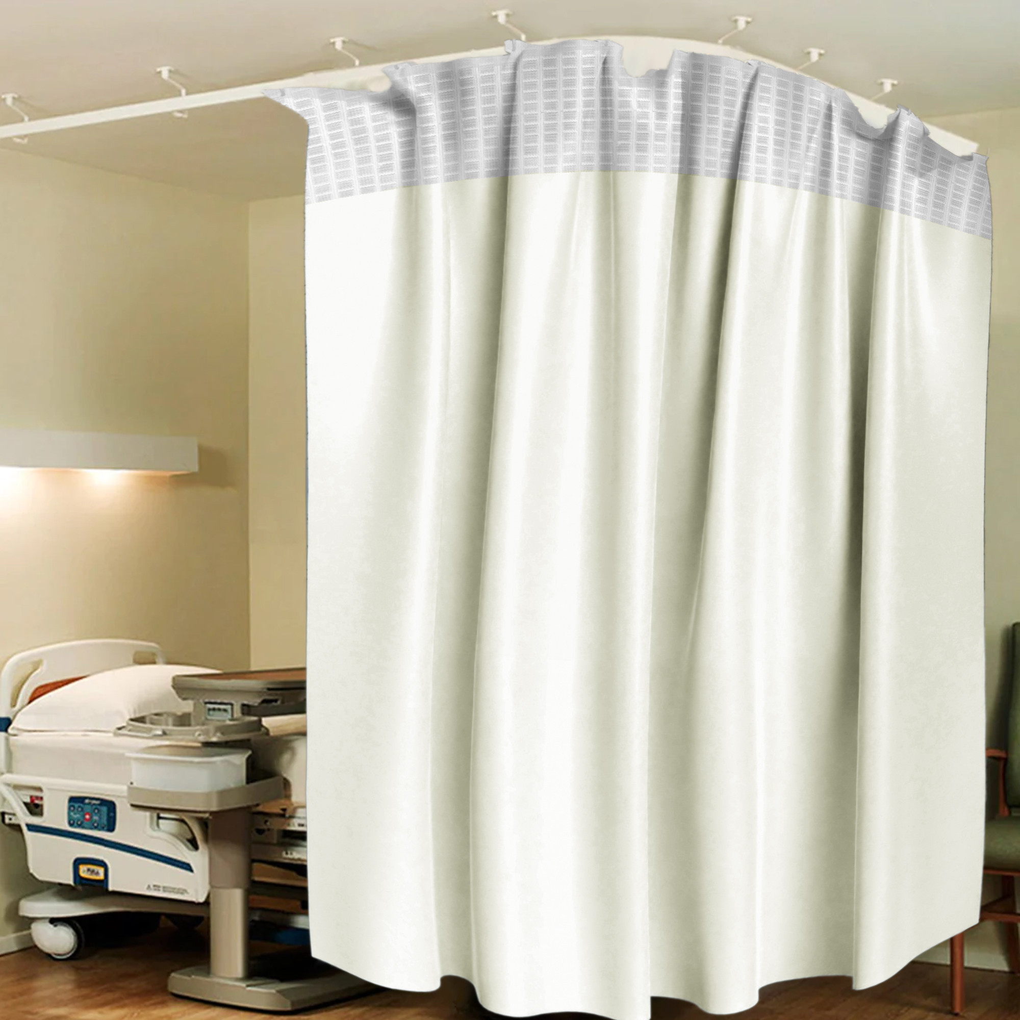 Kuber Industries AC Curtain  PVC Hospital Bed Curtain  Curtains for Hospital  Curtain for Bathroom  Window Blackout Curtain  Shower Curtain with 8 Rings  7 Feet  Cream
