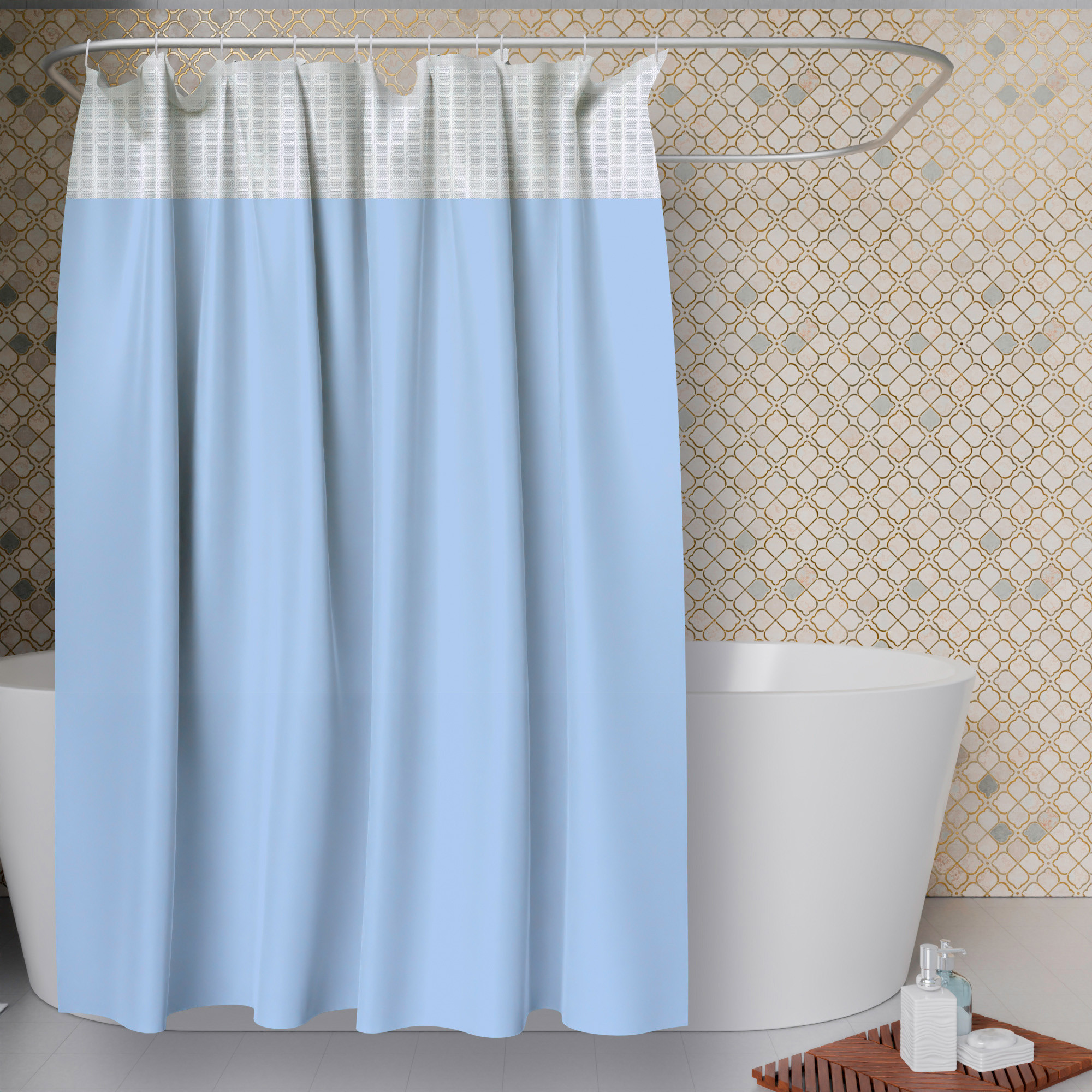 Kuber Industries AC Curtain | PVC Hospital Bed Curtain | Curtains for Hospital | Curtain for Bathroom | Window Blackout Curtain | Shower Curtain with 8 Rings | 7 Feet | Blue