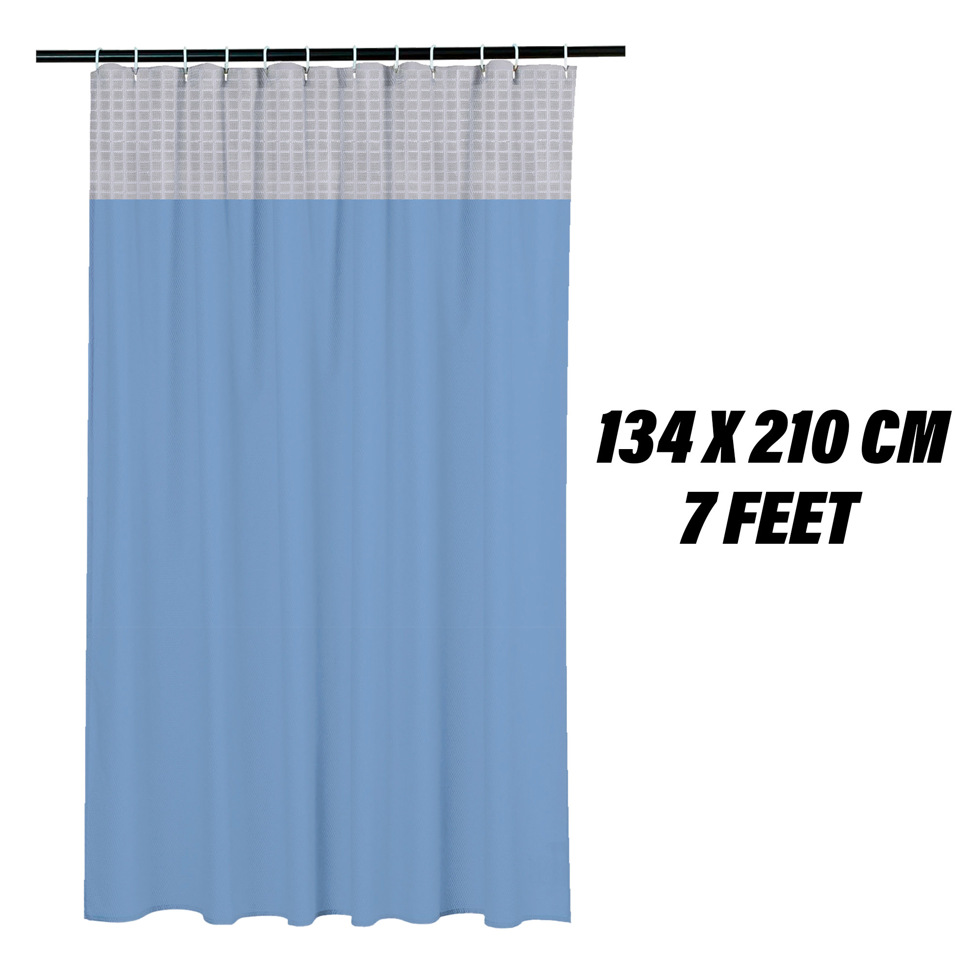 Kuber Industries AC Curtain | PVC Hospital Bed Curtain | Curtains for Hospital | Curtain for Bathroom | Window Blackout Curtain | Shower Curtain with 8 Rings | 7 Feet | Blue