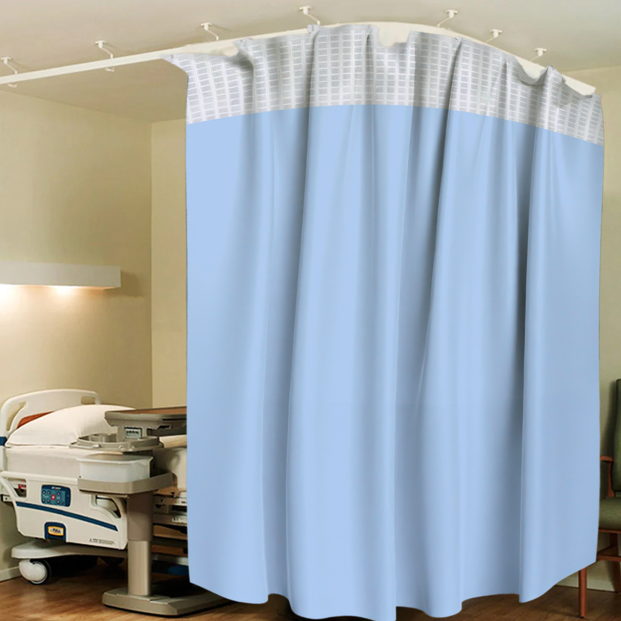 Kuber Industries AC Curtain | PVC Hospital Bed Curtain | Curtains for Hospital | Curtain for Bathroom | Window Blackout Curtain | Shower Curtain with 8 Rings | 7 Feet | Blue