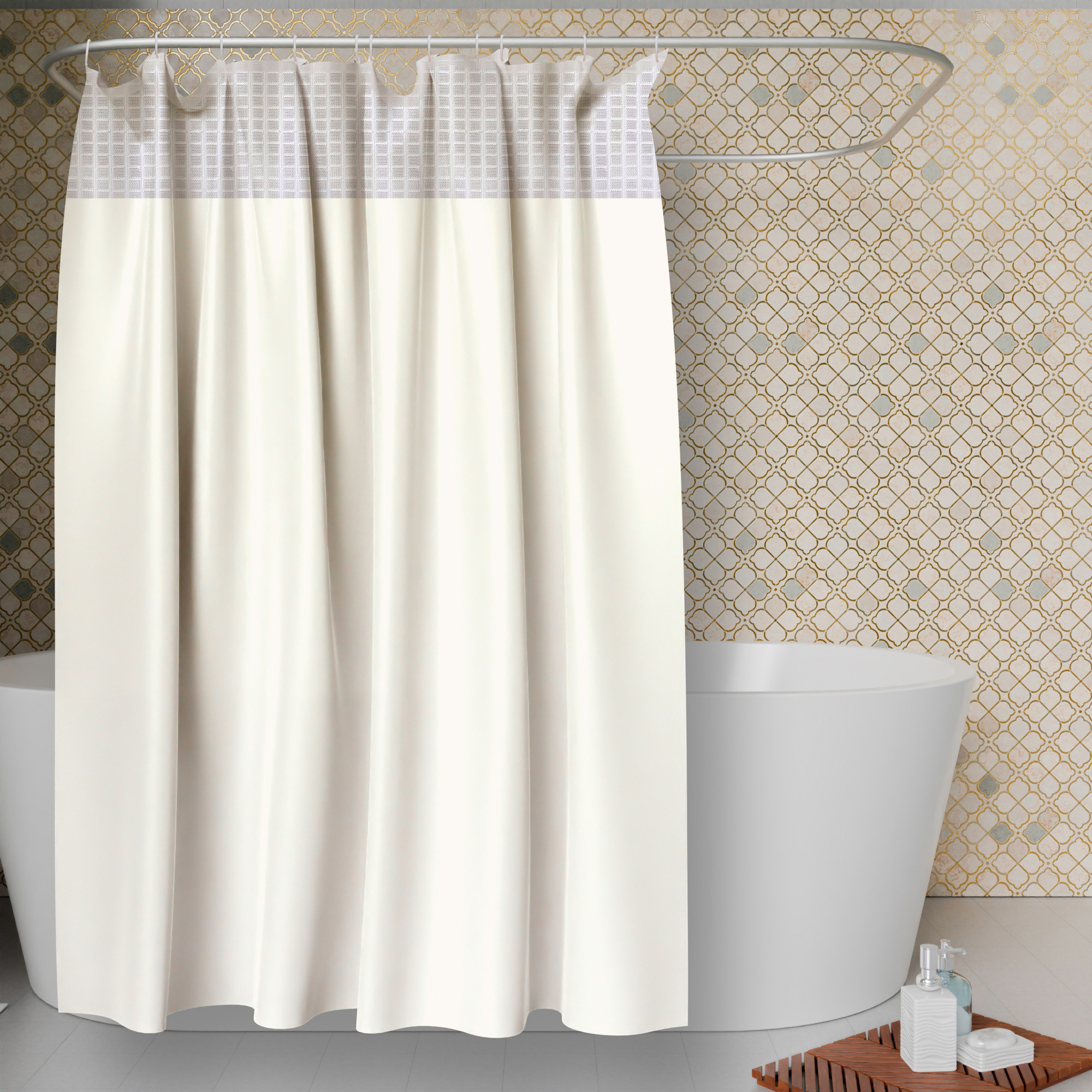 Kuber Industries AC Curtain | PVC Hospital Bed Curtain | Curtains for Hospital | Curtain for Bathroom | Window Blackout Curtain | Shower Curtain with 8 Rings | 7 Feet | Cream