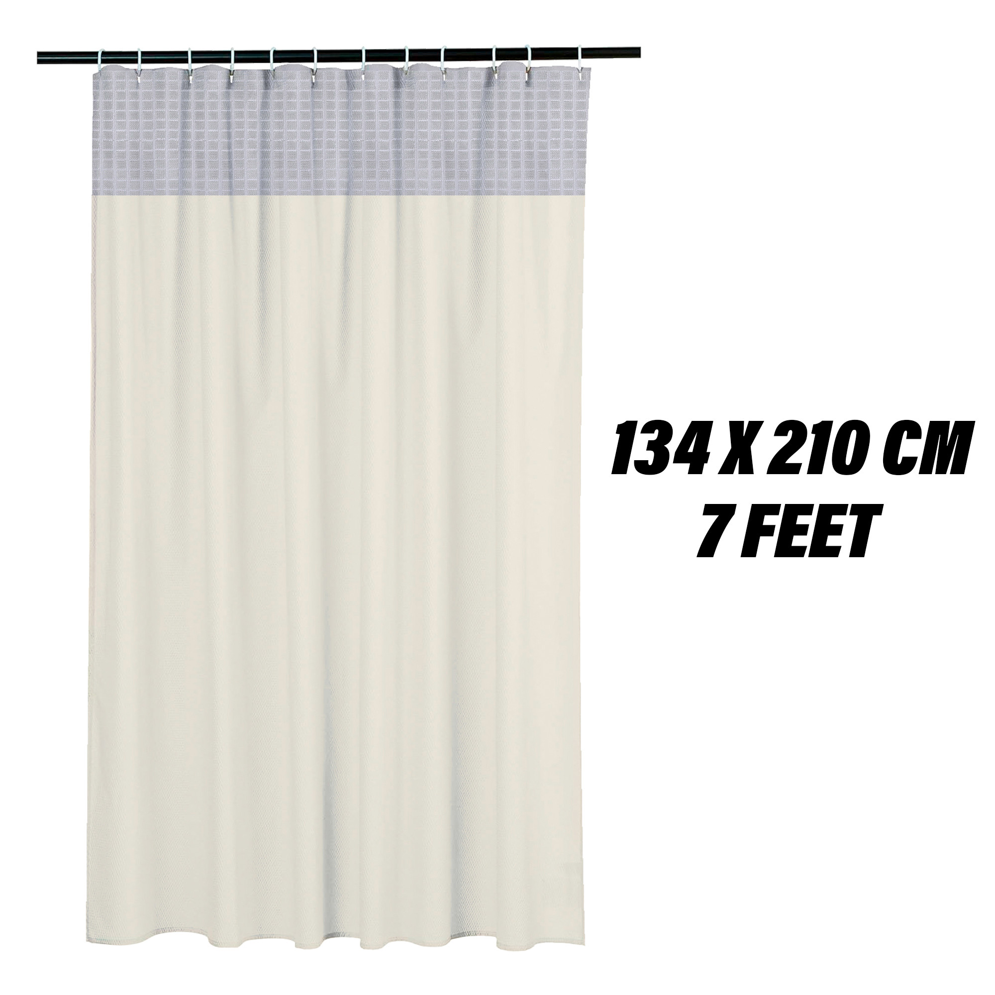 Kuber Industries AC Curtain | PVC Hospital Bed Curtain | Curtains for Hospital | Curtain for Bathroom | Window Blackout Curtain | Shower Curtain with 8 Rings | 7 Feet | Cream