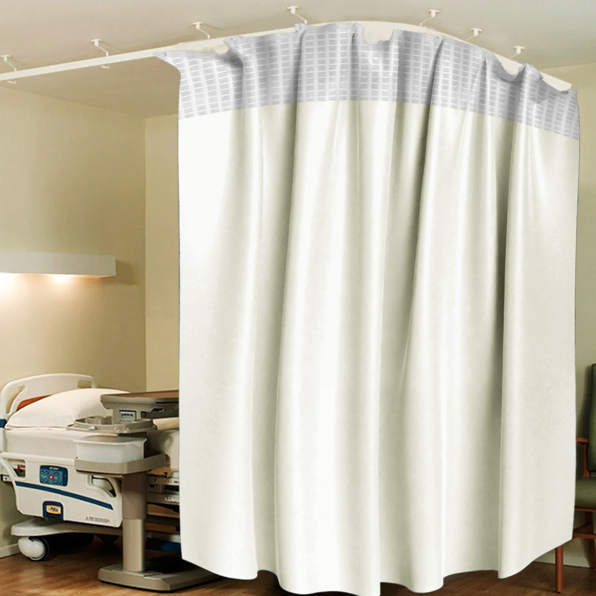 Kuber Industries AC Curtain | PVC Hospital Bed Curtain | Curtains for Hospital | Curtain for Bathroom | Window Blackout Curtain | Shower Curtain with 8 Rings | 7 Feet | Cream