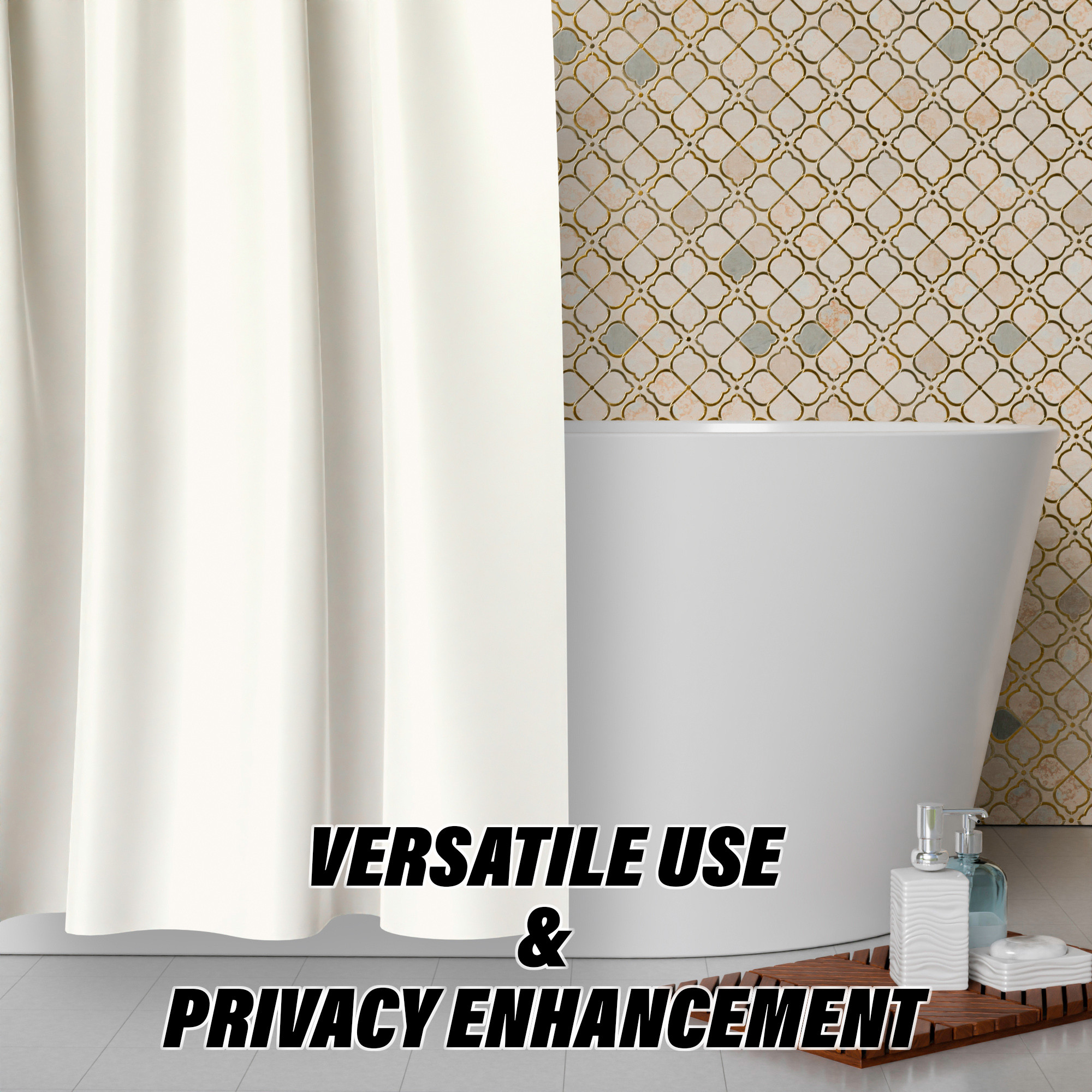 Kuber Industries AC Curtain | PVC Hospital Bed Curtain | Curtains for Hospital | Curtain for Bathroom | Window Blackout Curtain | Shower Curtain with 8 Rings | 7 Feet | Cream