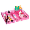 Acrylic Set of 16 Transparent Cosmetic Organizer Tray | Drawers Organisers for Kitchen, Office and Bathroom Vanity Makeup | Stationery Storage Drawer Divider Tray | Pink