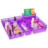 Acrylic Set of 16 Transparent Cosmetic Organizer Tray | Drawers Organisers for Kitchen, Office and Bathroom Vanity Makeup | Stationery Storage Drawer Divider Tray | Purple
