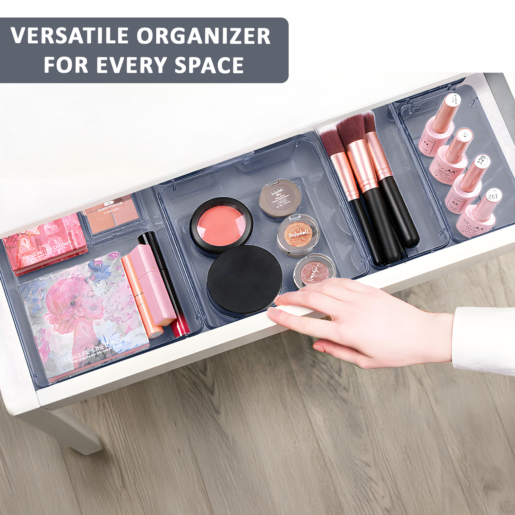 Kuber Industries Acrylic Set of 25 Transparent Cosmetic Organizer Tray  Drawers Organisers for Kitchen Office and Bathroom Vanity Makeup  Stationery Storage Drawer Divider Tray  Black