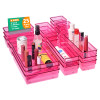 Acrylic Set of 25 Transparent Cosmetic Organizer Tray | Drawers Organisers for Kitchen, Office and Bathroom Vanity Makeup | Stationery Storage Drawer Divider Tray | Pink