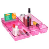 Acrylic Set of 7 Transparent Cosmetic Organizer Tray | Drawers Organisers for Kitchen, Office and Bathroom Vanity Makeup | Stationery Storage Drawer Divider Tray | Pink