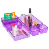 Acrylic Set of 7 Transparent Cosmetic Organizer Tray | Drawers Organisers for Kitchen, Office and Bathroom Vanity Makeup | Stationery Storage Drawer Divider Tray | Purple