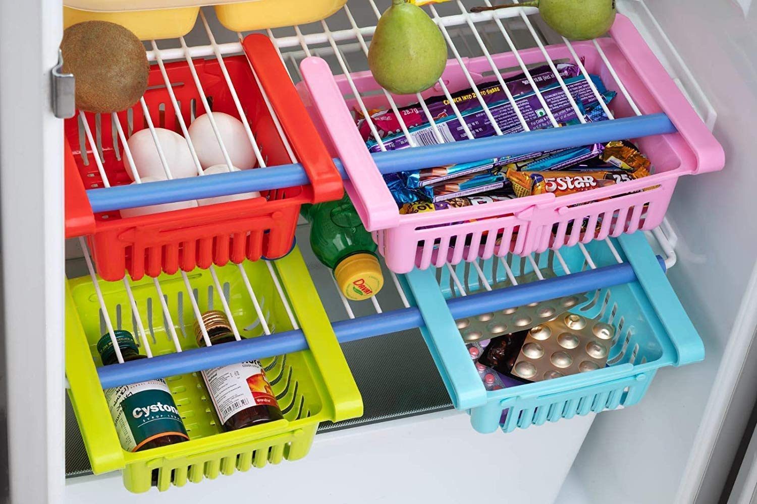 Kuber Industries Adjustable Fridge Storage Basket Under Shelf Fridge Organiser Rack Space Saver Refrigerator Sliding Drawers (Multi)-KUBMART1678