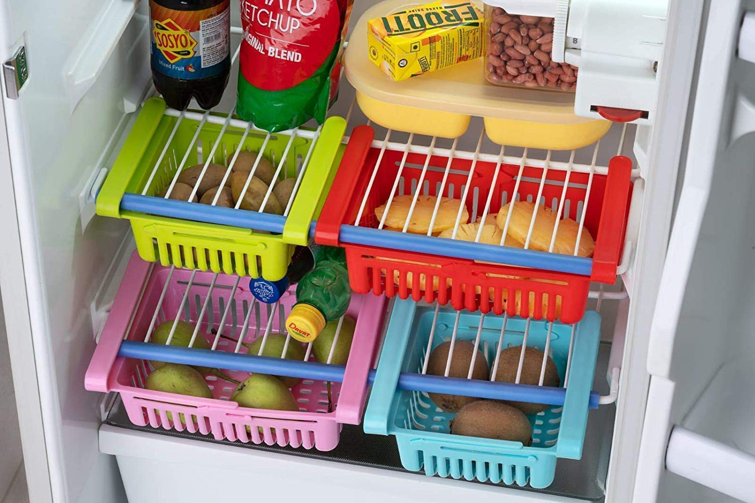 Kuber Industries Adjustable Fridge Storage Basket Under Shelf Fridge Organiser Rack Space Saver Refrigerator Sliding Drawers (Multi)-KUBMART1678