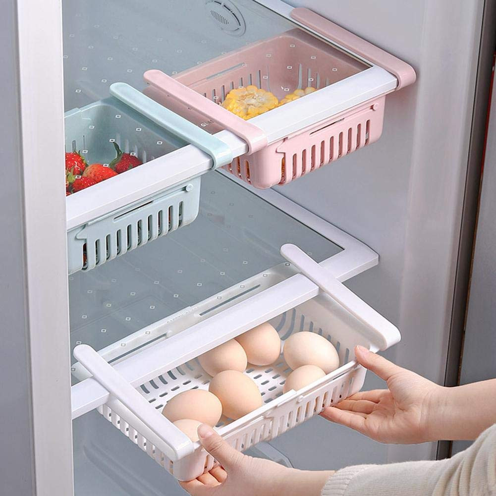 Kuber Industries Adjustable Fridge Storage Basket Under Shelf Fridge Organiser Rack Space Saver Refrigerator Sliding Drawers (Multi)-KUBMART1678