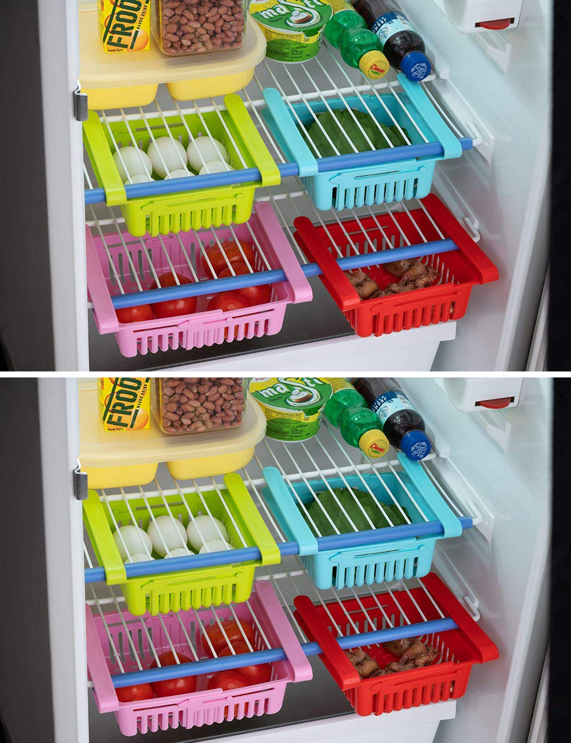 Kuber Industries Adjustable Fridge Storage Basket Under Shelf Fridge Organiser Rack Space Saver Refrigerator Sliding Drawers (Multi)-KUBMART1678