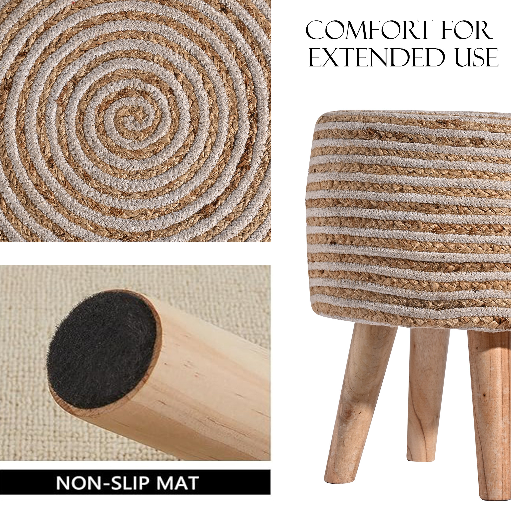 Kuber Industries Aesthetic Jute  Cotton Rope Ottoman for Sitting  Puffies Sitting Stool for Living Room Vanity Cushion Mudde  White  Brown