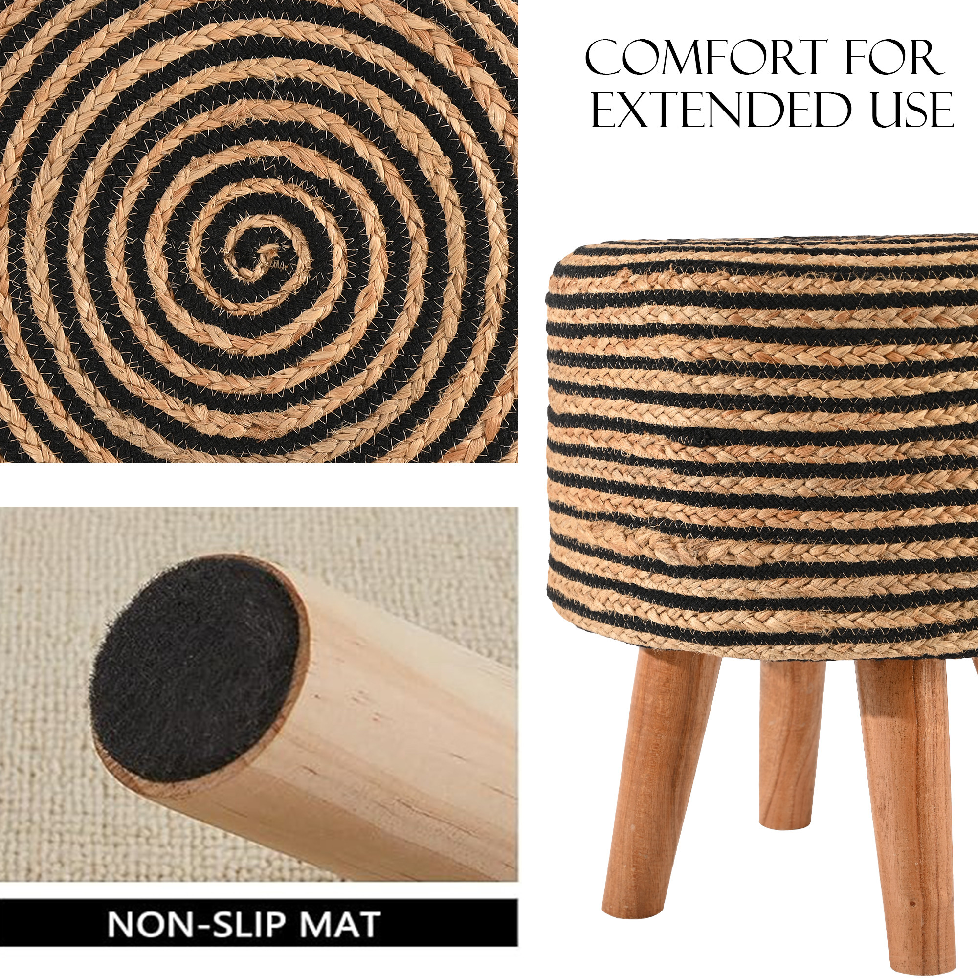 Kuber Industries Aesthetic Jute Cotton Rope Ottoman for Sitting  Puffies Sitting Stool for Living Room Vanity Cushion Mudde  Black  Brown