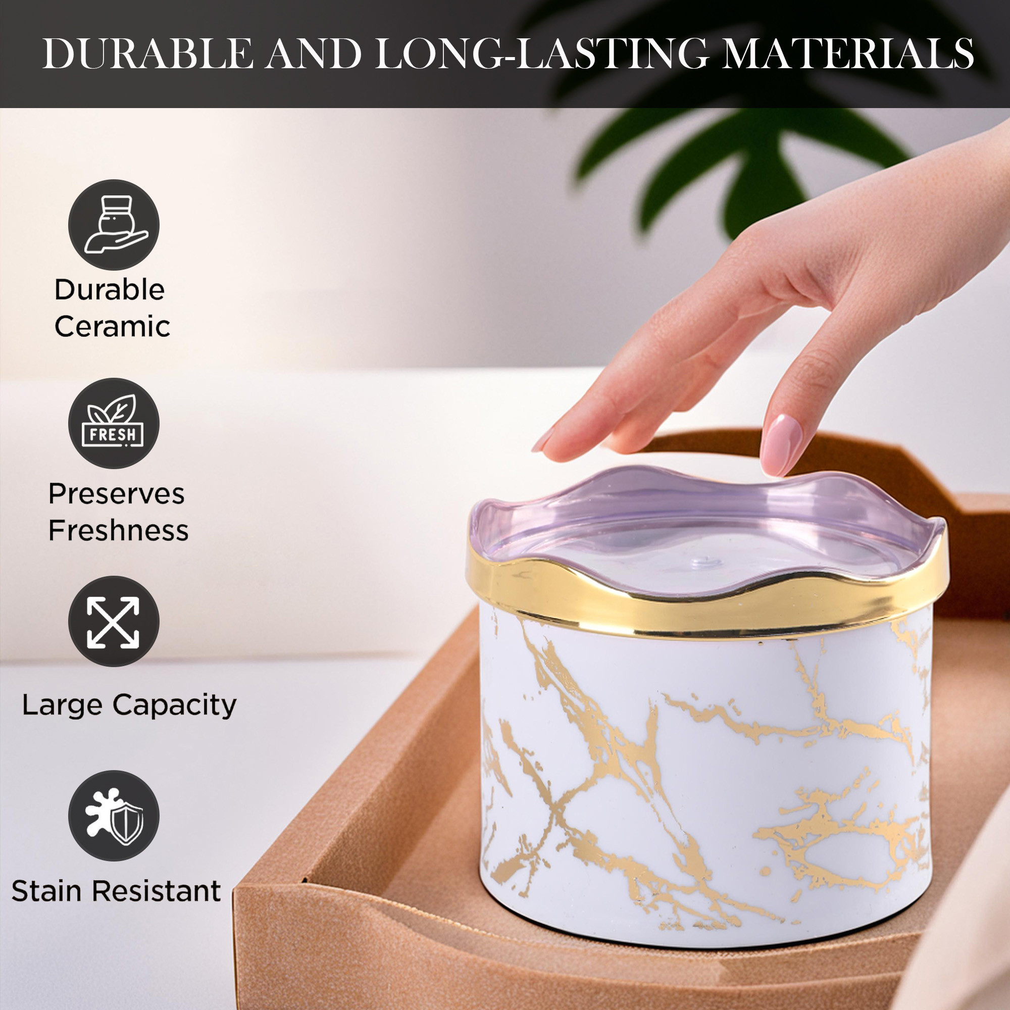 Kuber Industries Airtight Food Grade Plastic Dry Fruits Containers for Storage with Serving Tray  Bowls 350 ML  Multipurpose Snacks Box for NutsMukhwasNamkeen Biscuit  White  Gold