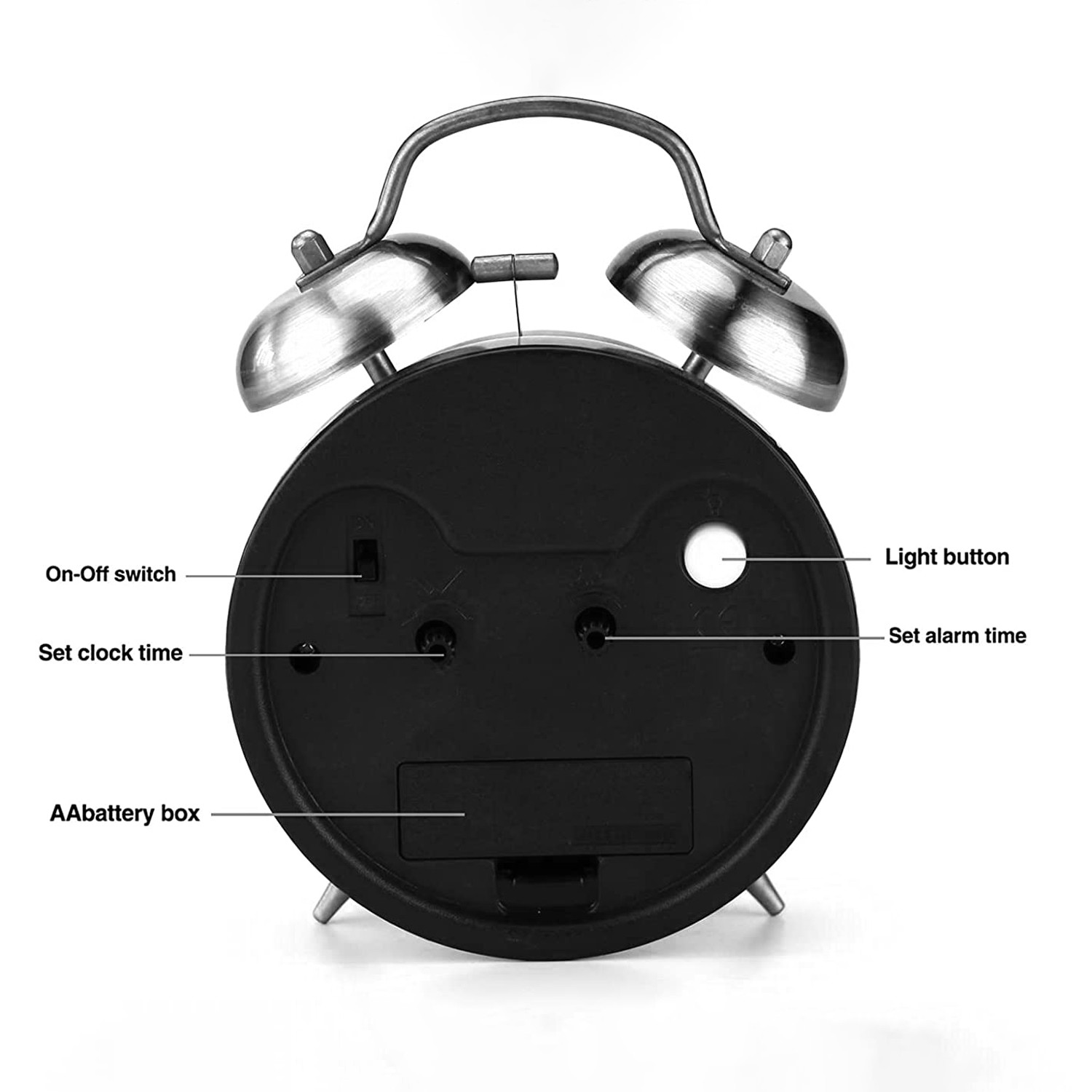 Kuber Industries Alarm Clock | Alloy Steel Table Alarm Clock | Alarm Clock for Gift | Alarm Clock with Night Display | Vintage Look Alarm Clock | Battery Operated | Silver