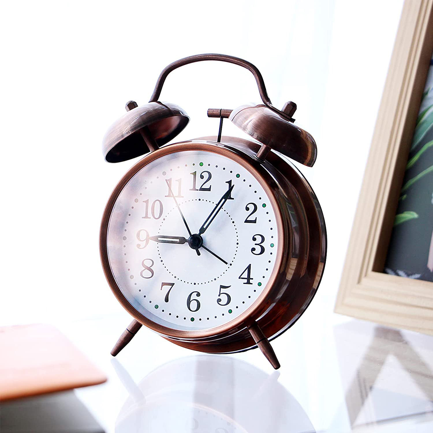 Kuber Industries Alarm Clock | Alloy Steel Table Alarm Clock | Alarm Clock for Gift | Alarm Clock with Night Display | Vintage Look Alarm Clock | Battery Operated |Copper