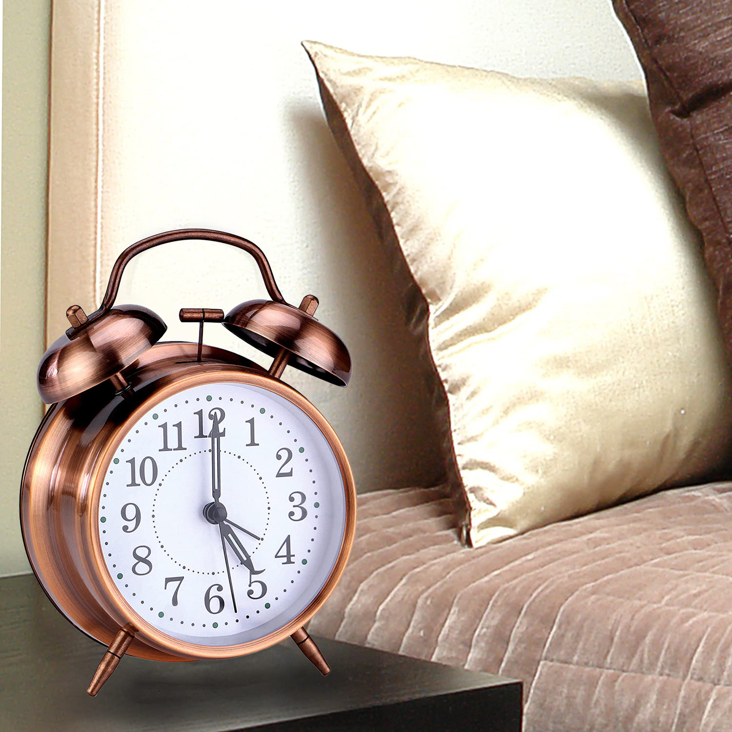 Kuber Industries Alarm Clock | Alloy Steel Table Alarm Clock | Alarm Clock for Gift | Alarm Clock with Night Display | Vintage Look Alarm Clock | Battery Operated |Copper
