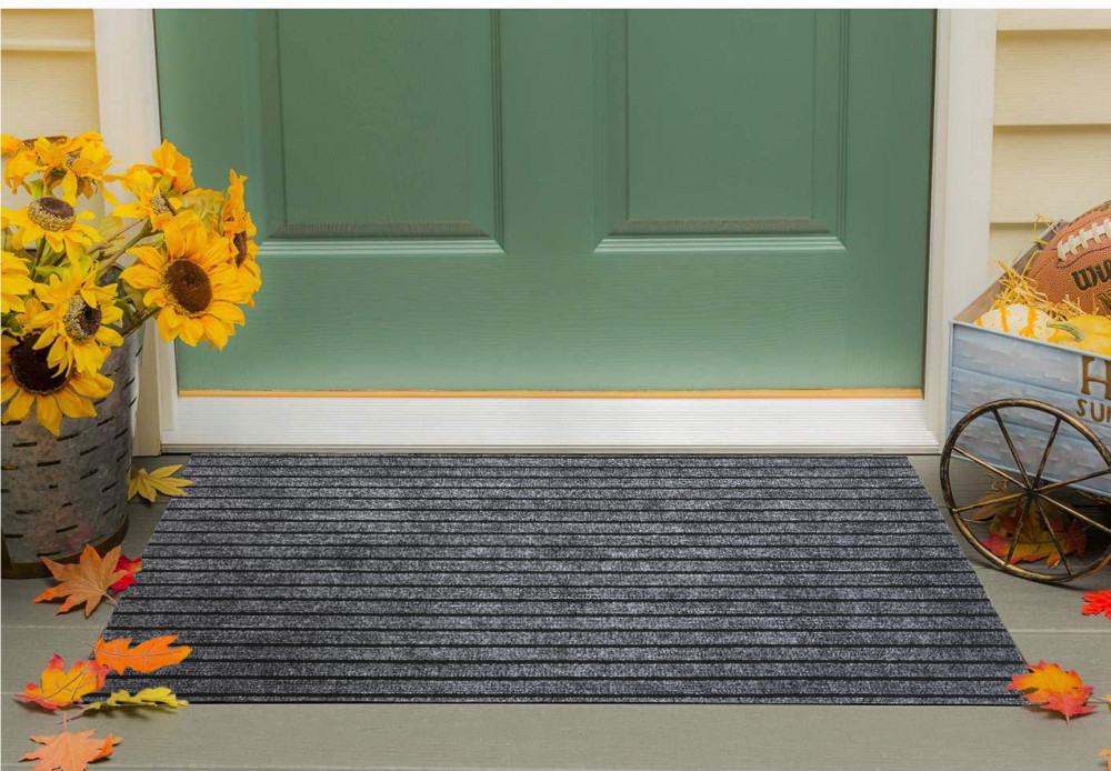 Kuber Industries All Weather Entry and Back Yard Door Mat, Non-Slip Rubber Backing, Absorbent and Waterproof, Dirt Trapping Rugs for Entryway -24&quot;x36&quot;(Grey)