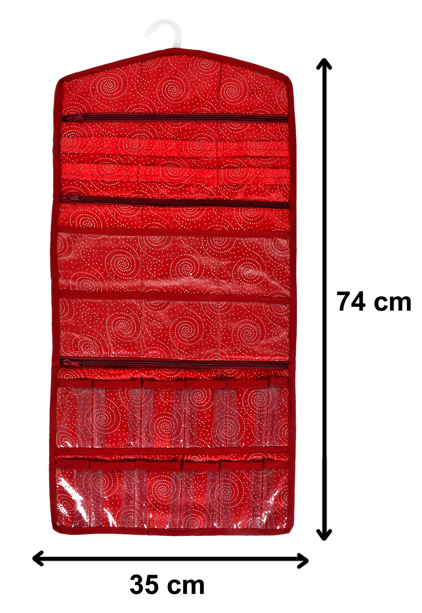 Kuber Industries Ambrose Hanging Jewellery Organizer For Storing Earrings Necklace Bracelet Ring Accessory With 18 Small Pockets & 3 Large Zipper Pockets With Plastic Hanger (Maroon)-HS_38_KUBMART21147