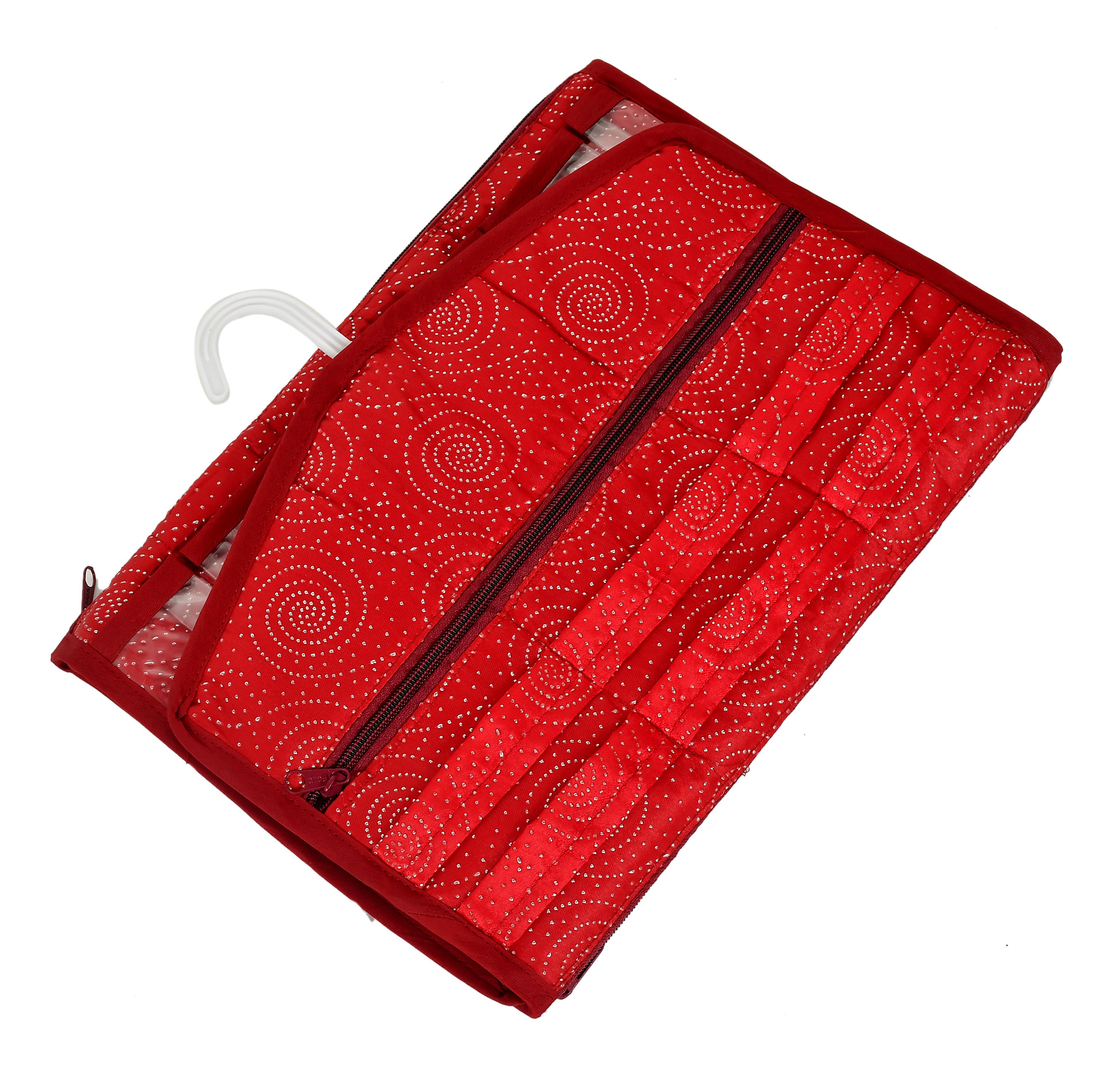 Kuber Industries Ambrose Hanging Jewellery Organizer For Storing Earrings Necklace Bracelet Ring Accessory With 18 Small Pockets & 3 Large Zipper Pockets With Plastic Hanger (Maroon)-HS_38_KUBMART21147