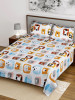 Kuber Industries Animal Character Printed Luxurious Soft Breathable &amp; Comfortable Glace Cotton Double Bedsheet With 2 Pillow Covers (Sky Blue &amp; Deep Yellow)-HS43KUBMART26797