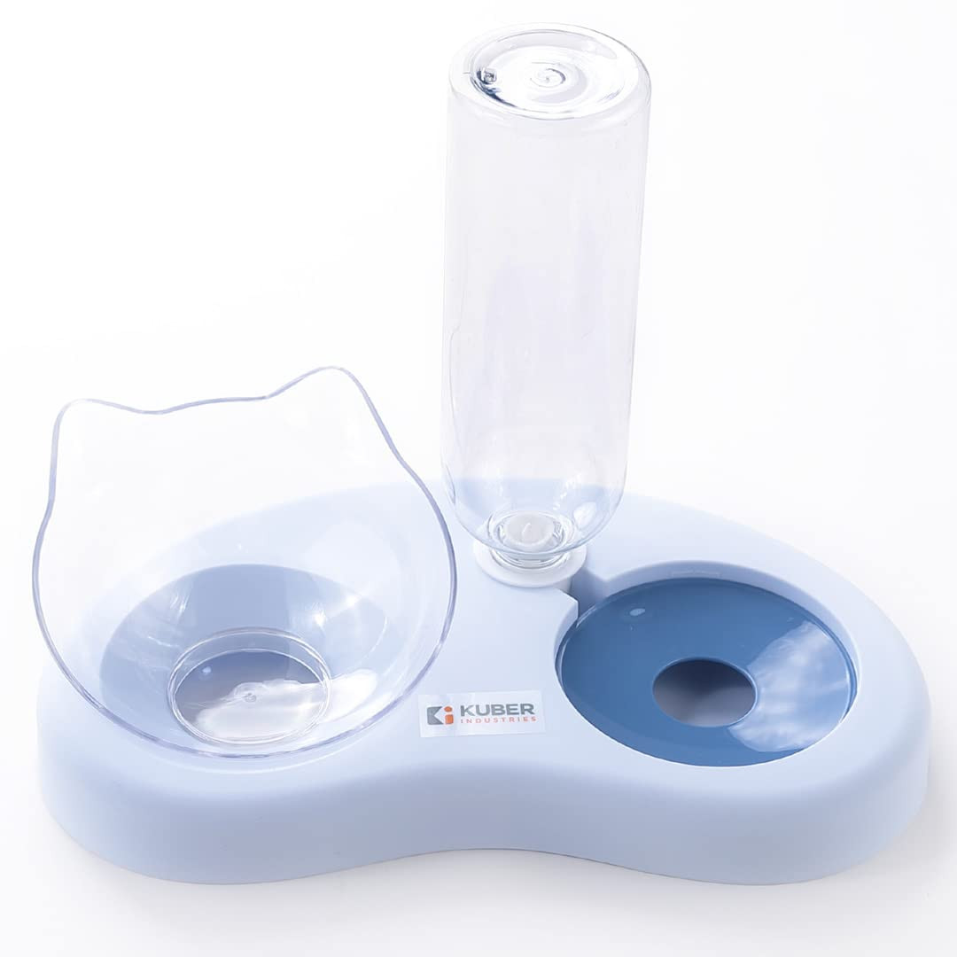 Kuber Industries Animal Feeding Plastic 2 in 1 Pet Bowls | Cat & Dog Bowl | Small/Medium Size Pet Feeding Bowl | Non-Toxic & 100% Safe for Pets (Pack of 1) | Blue