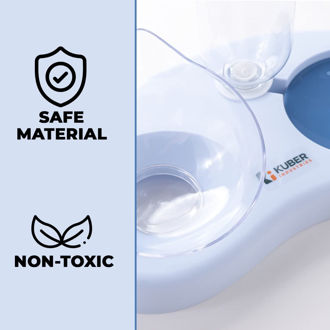 Kuber Industries Animal Feeding Plastic 2 in 1 Pet Bowls | Cat & Dog Bowl | Small/Medium Size Pet Feeding Bowl | Non-Toxic & 100% Safe for Pets (Pack of 1) | Blue