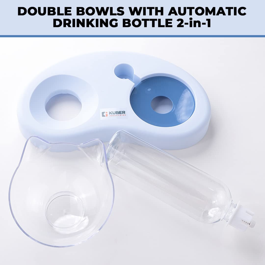Kuber Industries Animal Feeding Plastic 2 in 1 Pet Bowls | Cat & Dog Bowl | Small/Medium Size Pet Feeding Bowl | Non-Toxic & 100% Safe for Pets (Pack of 1) | Blue
