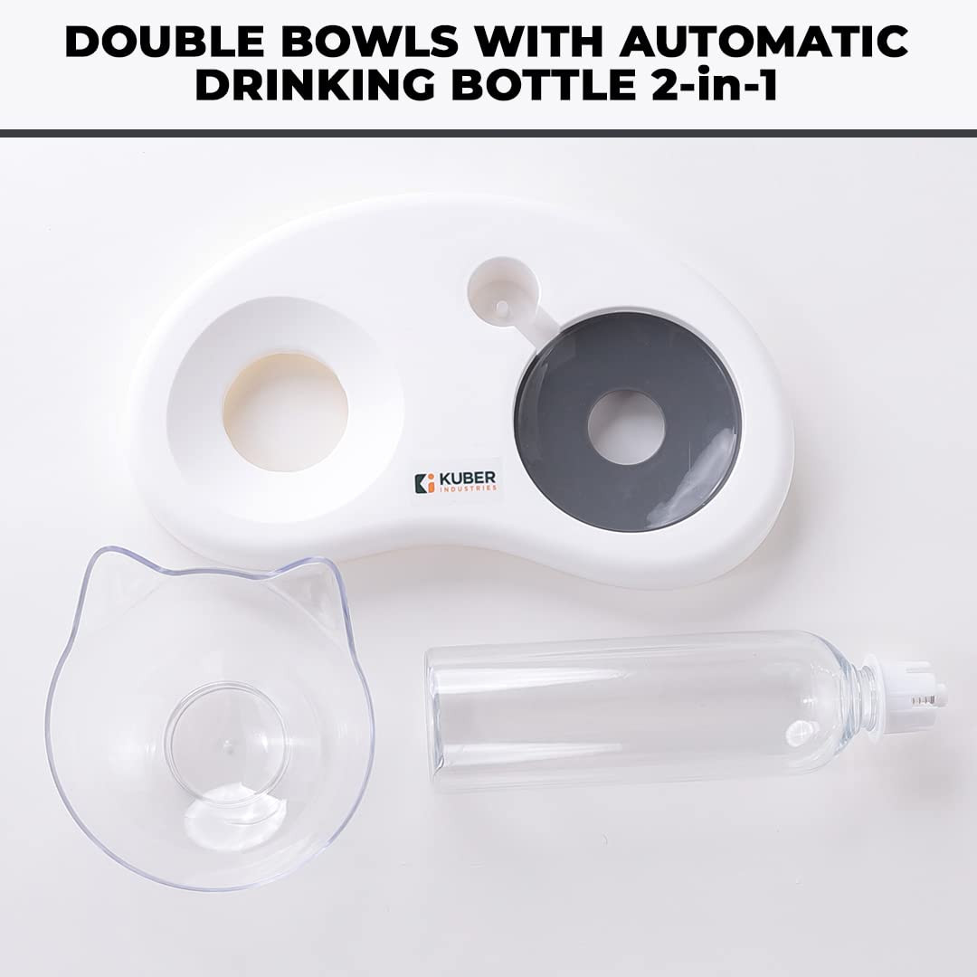 Kuber Industries Animal Feeding Plastic 2 in 1 Pet Bowls | Cat & Dog Bowl | Small/Medium Size Pet Feeding Bowl | Non-Toxic & 100% Safe for Pets (Pack of 1) | Grey
