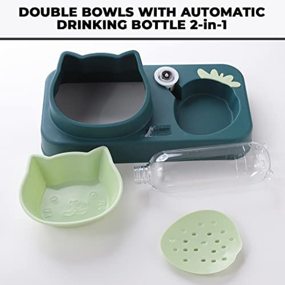 Kuber Industries Animal Feeding Plastic 2 in 1 Pet Bowls | Cat &amp; Dog Bowl | Small/Medium Size Pet Feeding Bowl | Non-Toxic &amp; 100% Safe for Pets (Pack of 1) | Green