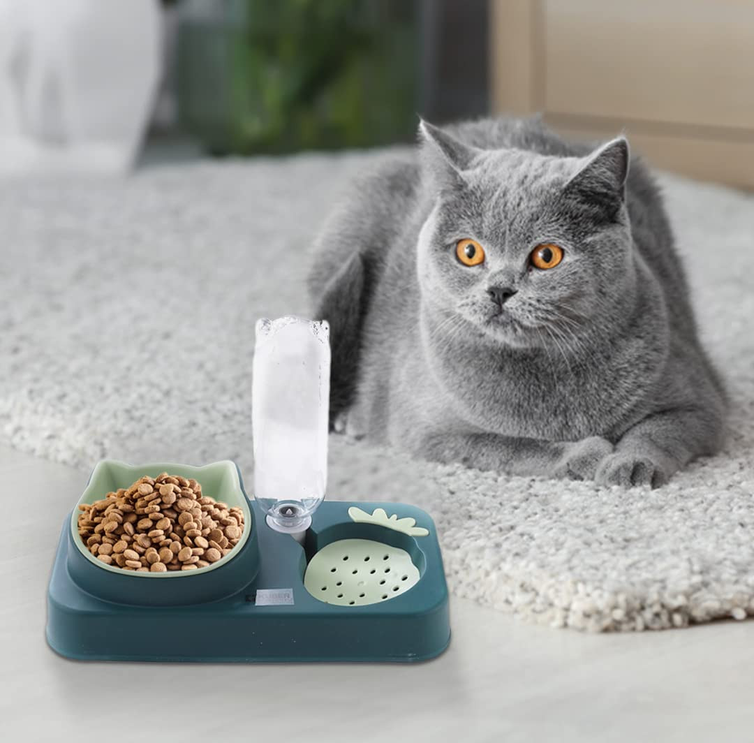 Kuber Industries Animal Feeding Plastic 2 in 1 Pet Bowls | Cat & Dog Bowl | Small/Medium Size Pet Feeding Bowl | Non-Toxic & 100% Safe for Pets (Pack of 1) | Green
