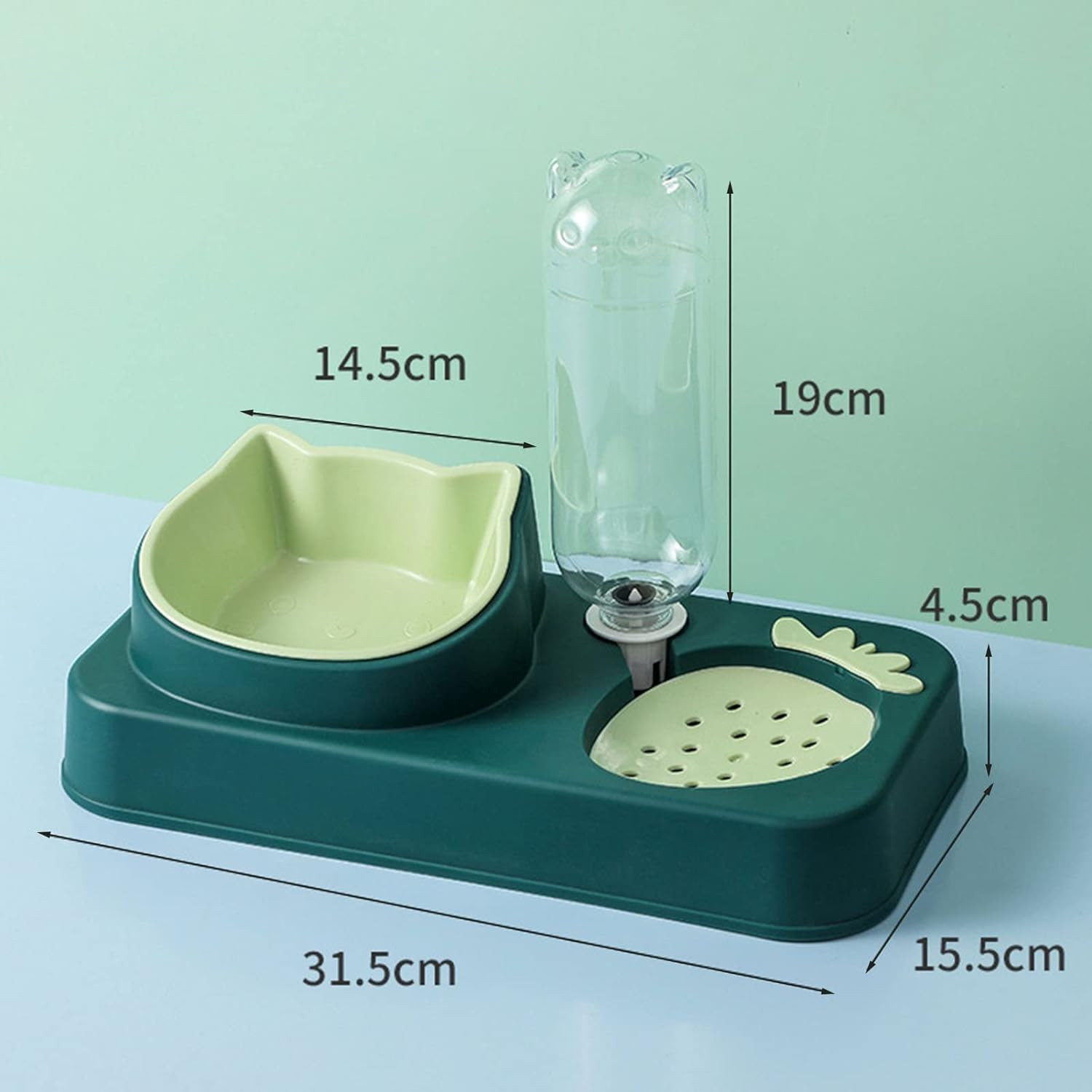 Kuber Industries Animal Feeding Plastic 2 in 1 Pet Bowls | Cat & Dog Bowl | Small/Medium Size Pet Feeding Bowl | Non-Toxic & 100% Safe for Pets (Pack of 1) | Green