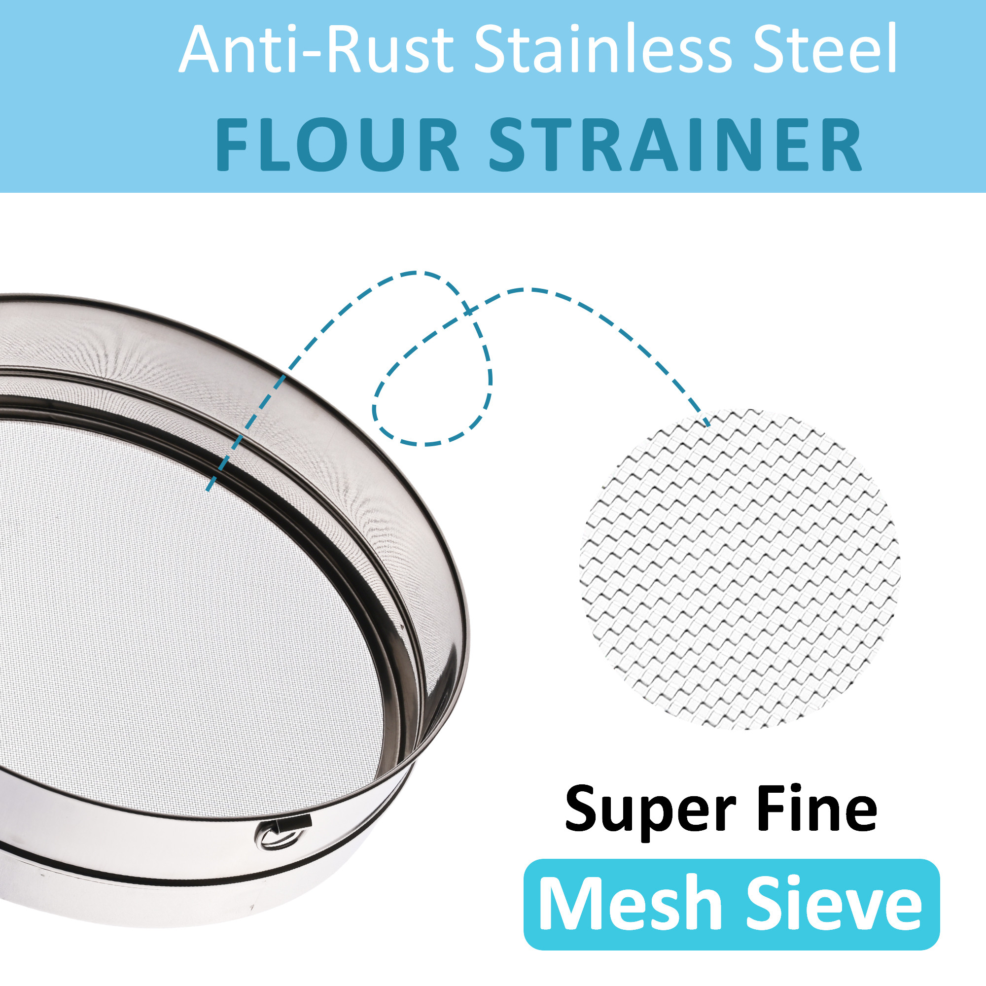Kuber Industries Anti-Rust Stainless Steel Flour Strainer  Channi for Kitchen Baking - 12 Inch Jali SieveChalni for Atta  Maida -Silver